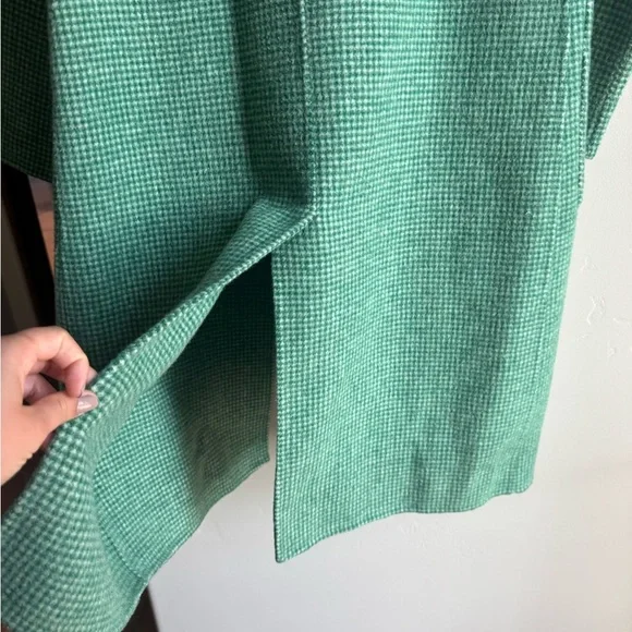 Vintage Wool Blend Green Houndstooth Coat Longline Oversized Minimalist Chic Si - Picture 6 of 6